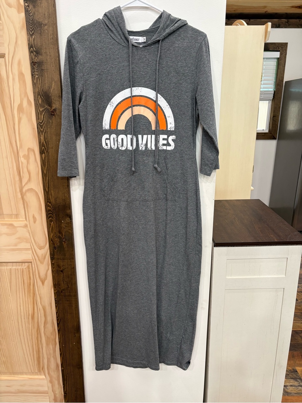Good Vibes Charcoal Hooded Maxi Dress with Orange Accent
